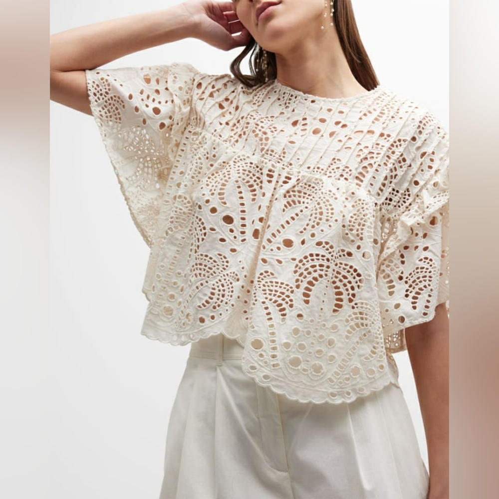 NWT Farm Rio Palm Tree Richelier Lace Eyelet Blouse XS